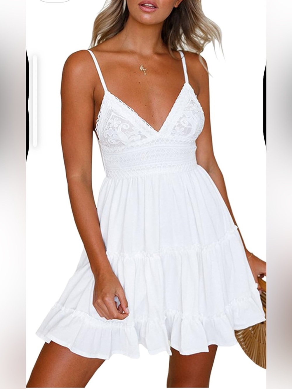 ECOWISH White Lace-Detail Mini Sundress Size Small